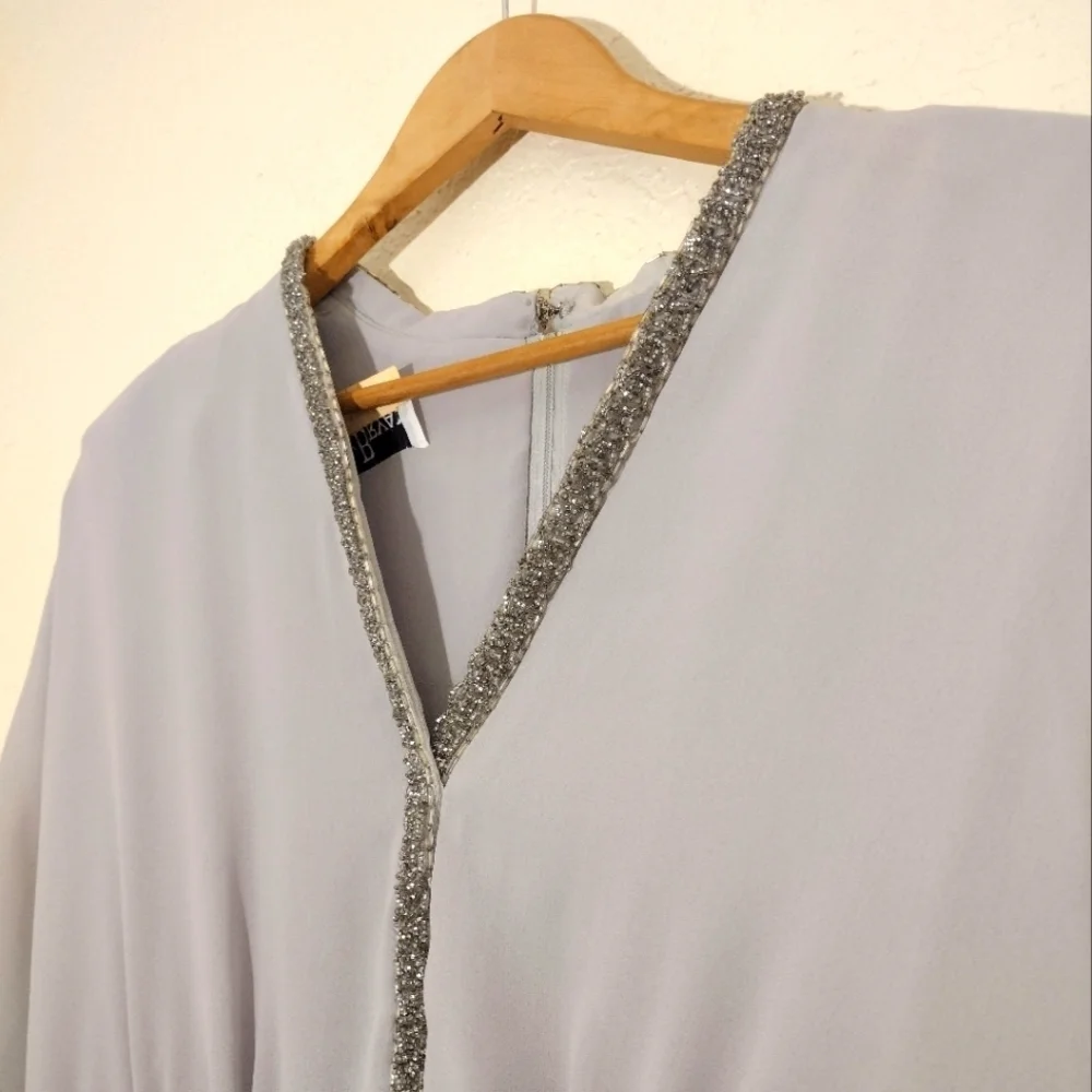 Jack Bryan Vintage 70s Hand Beaded Gray 7505 Midi Dress